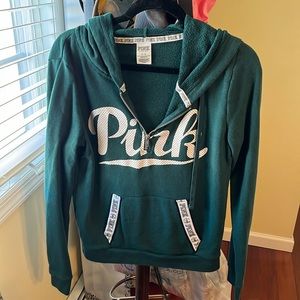 Emerald green PINK quarter zip hoodie